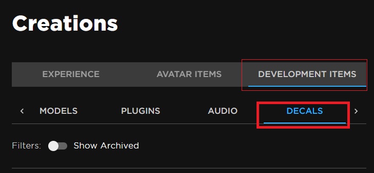 Decals Roblox అభివృద్ధి అంశాలు